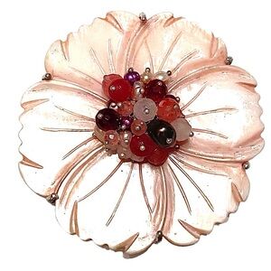 Genuine Stone Shell Floral Brooch Pink